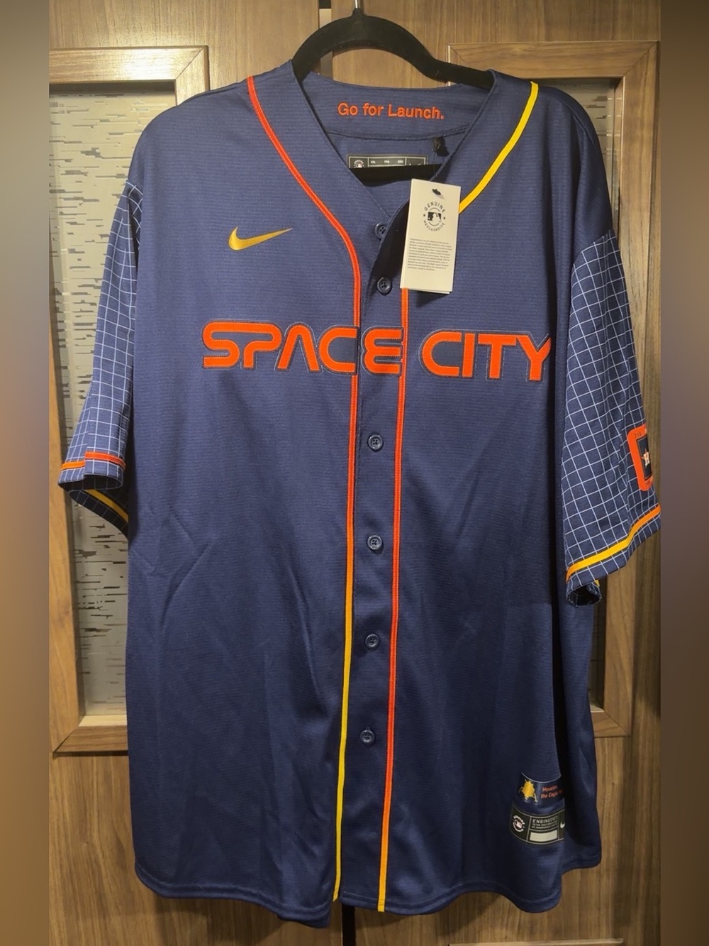 Nike Space City Navy Baseball Jersey with Orange & Yellow Accents